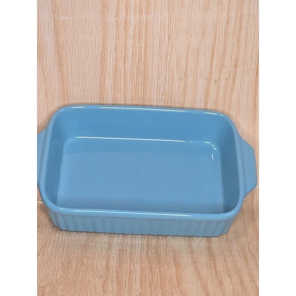 SMALL Blue Casserole Rectangular Baker Dish – Blue Rim CERAMIC 6